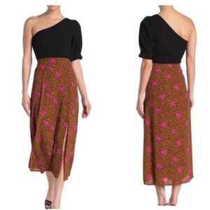 Elodie Nordstrom Cheetah Print Floral Double Slit Midi Skirt S